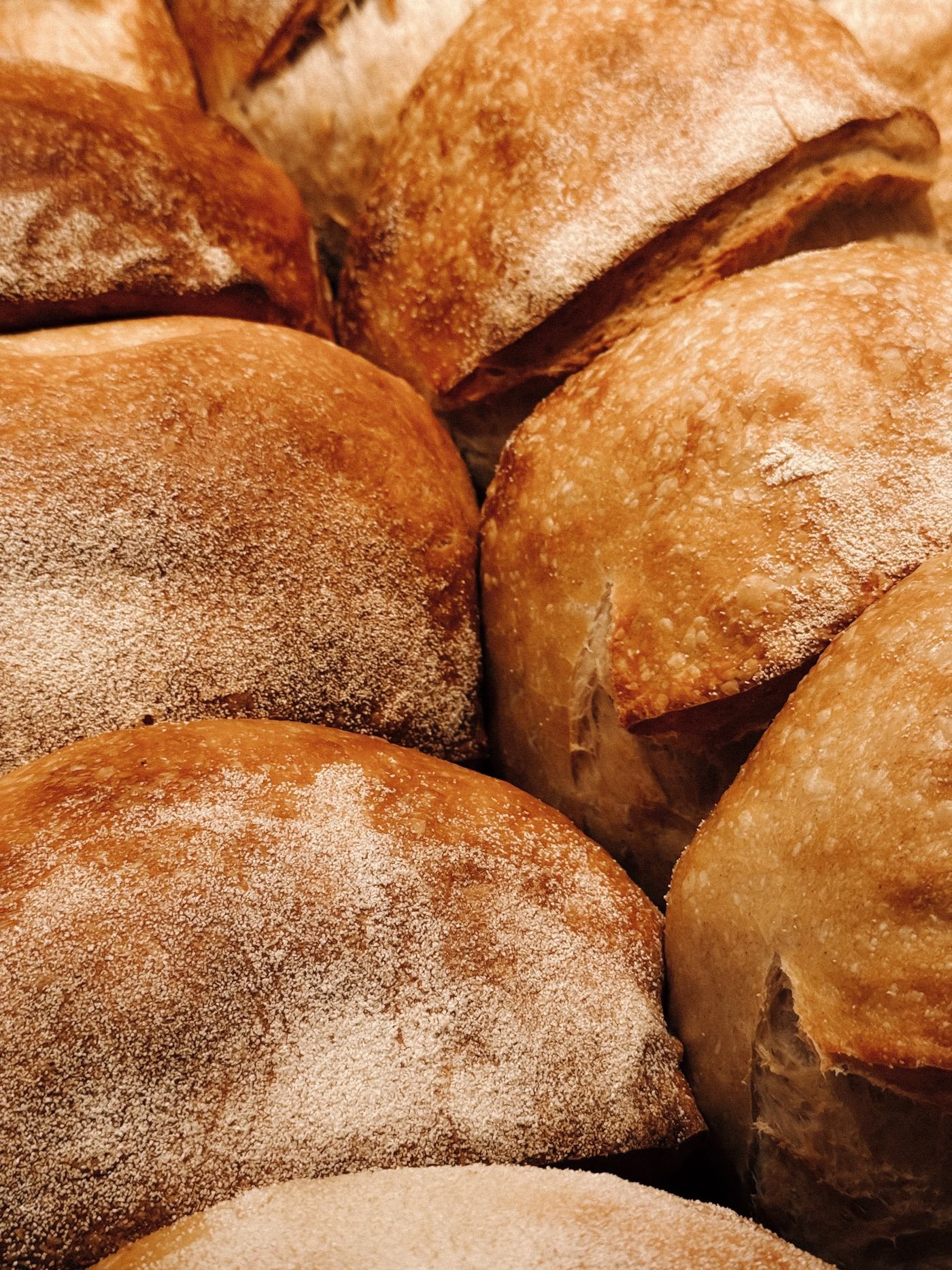 Floury crusted rolls piled together